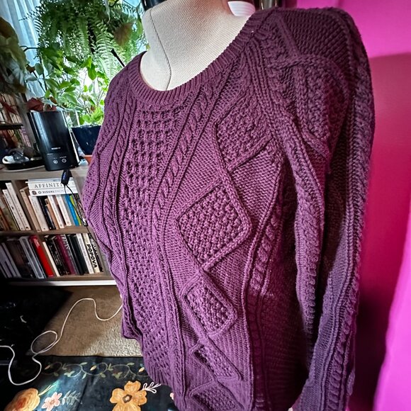 Gap | Burgundy Oversized Mixed Cable-Knit Sweater | Size XXL - Picture 3 of 4